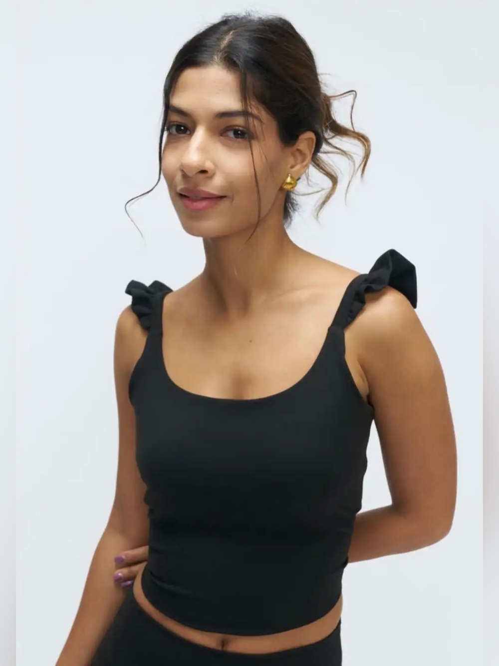 Logilates Cropped Ruffle Tank // Jet Black // XL // NEW
